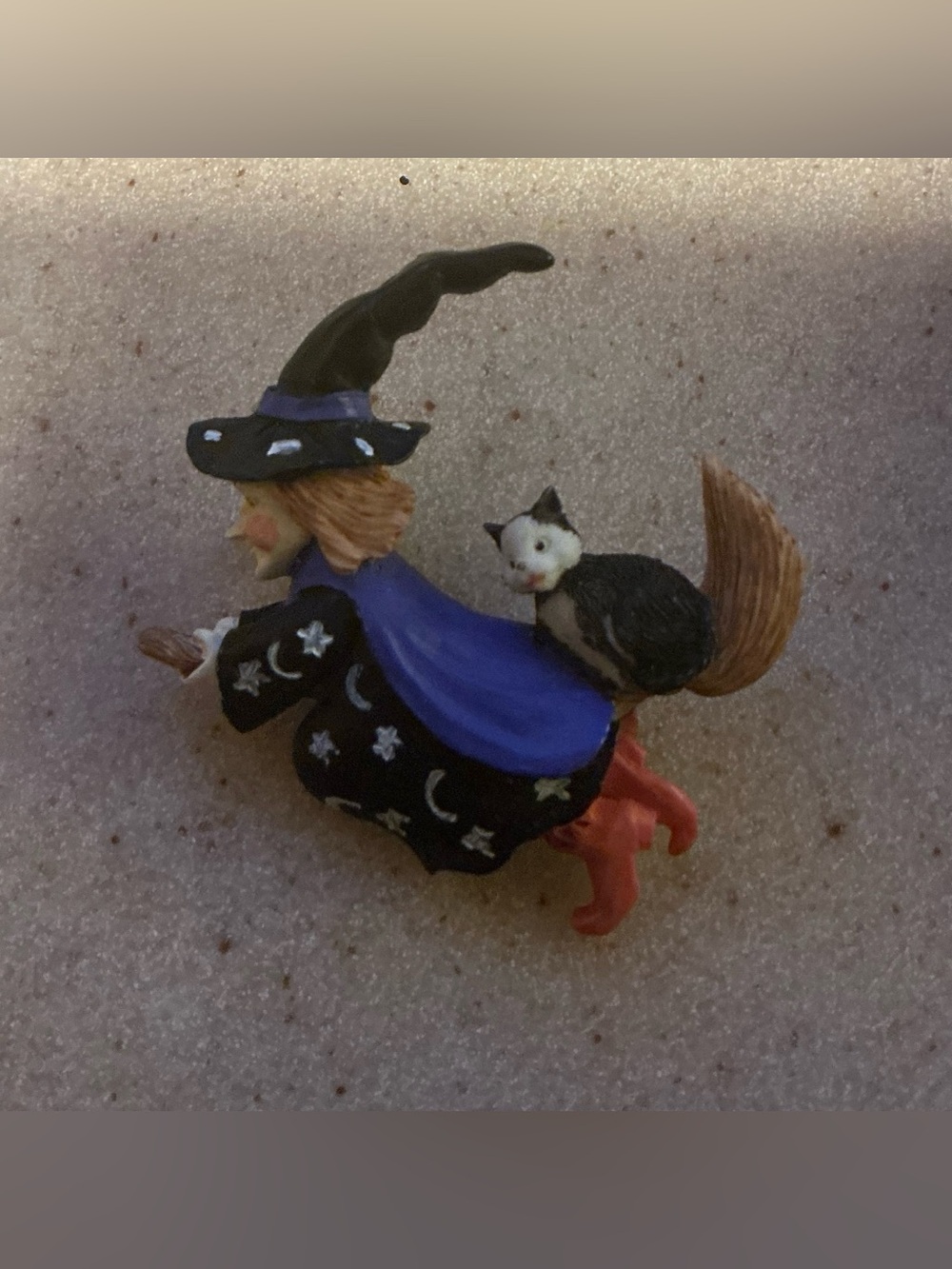 Witch Brooch with Black Cat in Black and Blue - Unbranded